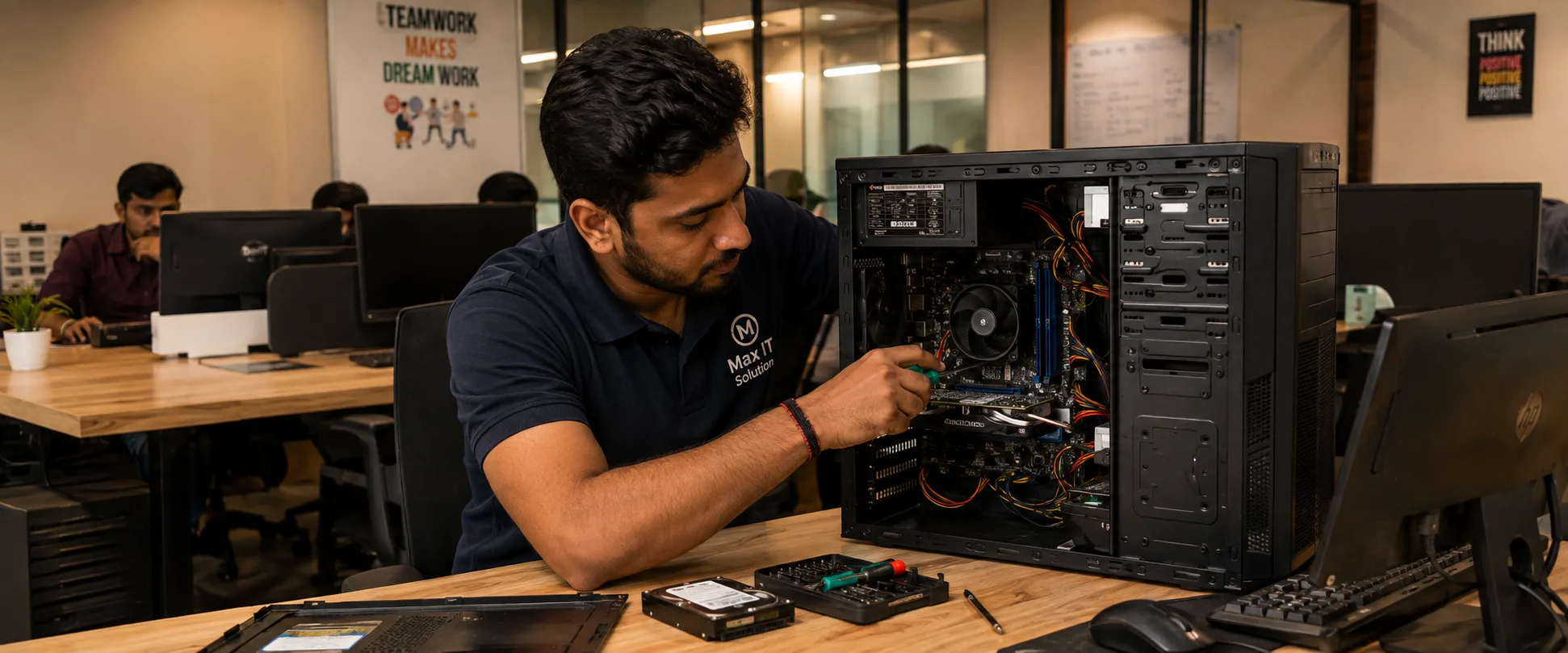 Max IT Solution technician servicing a desktop computer