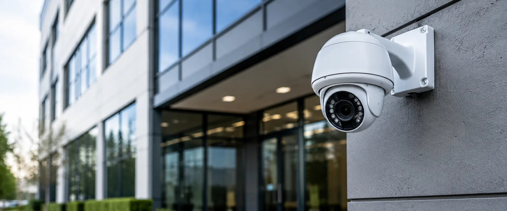 IP security camera mounted on commercial building