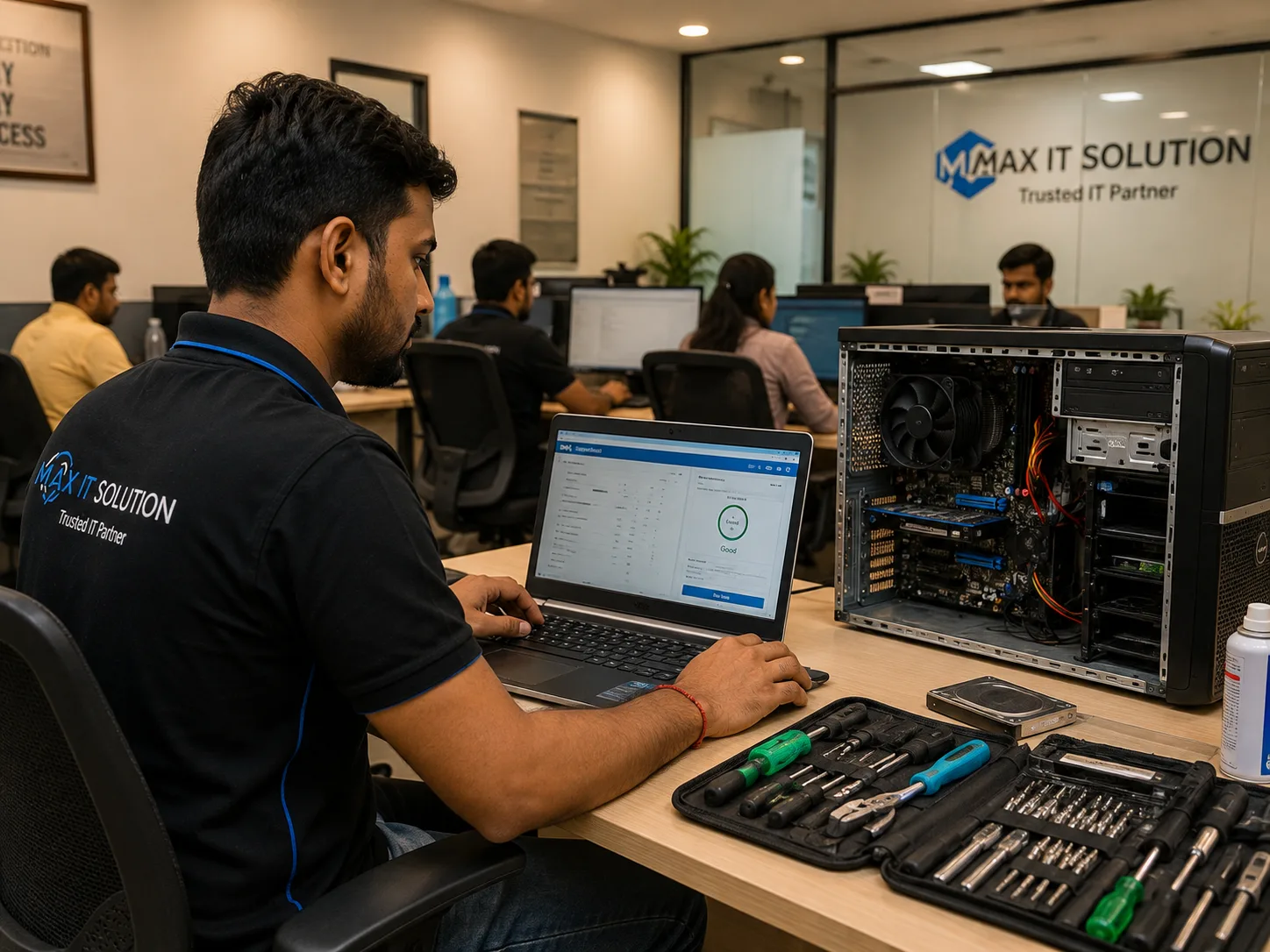 IT technician running diagnostics and servicing hardware